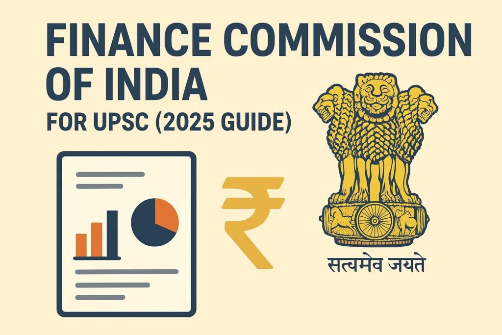 Illustration representing the Finance Commission of India and its role in federal financial distribution for UPSC preparation