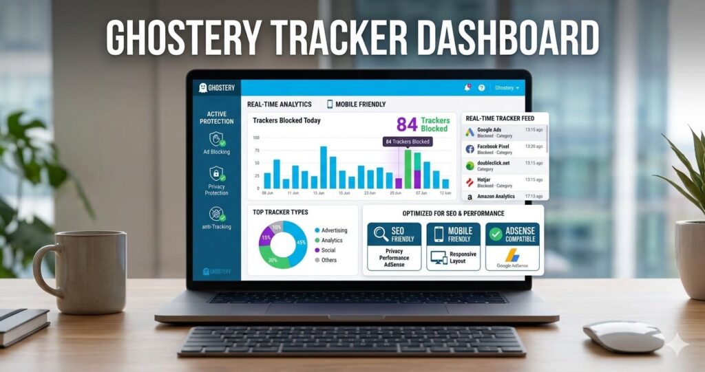 Ghostery extension showing blocked trackers in Chrome browser