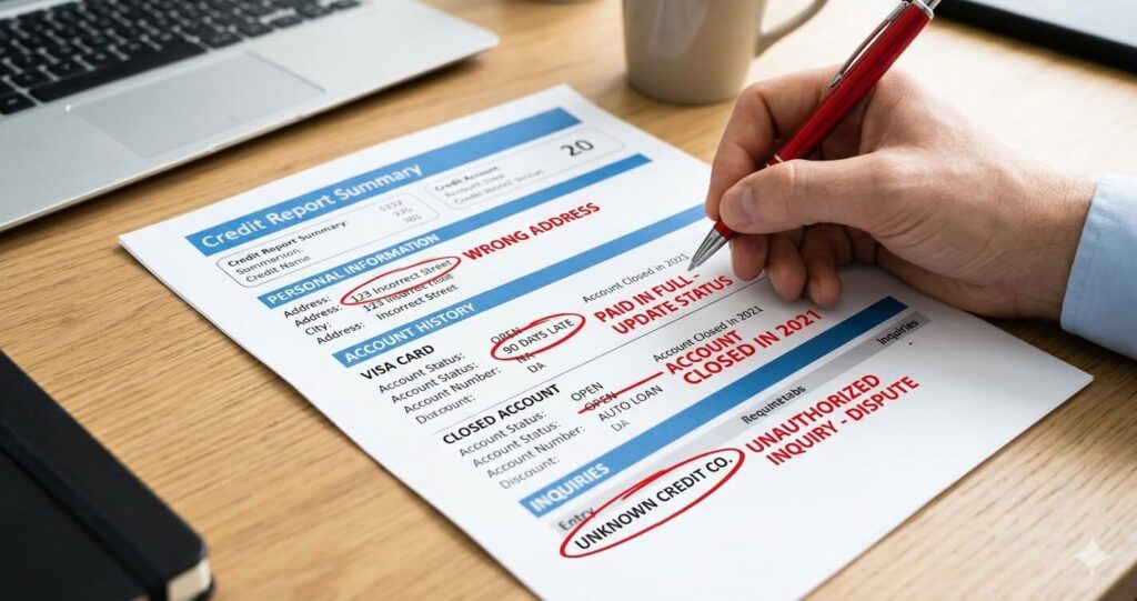 Checking credit report for errors to improve credit score