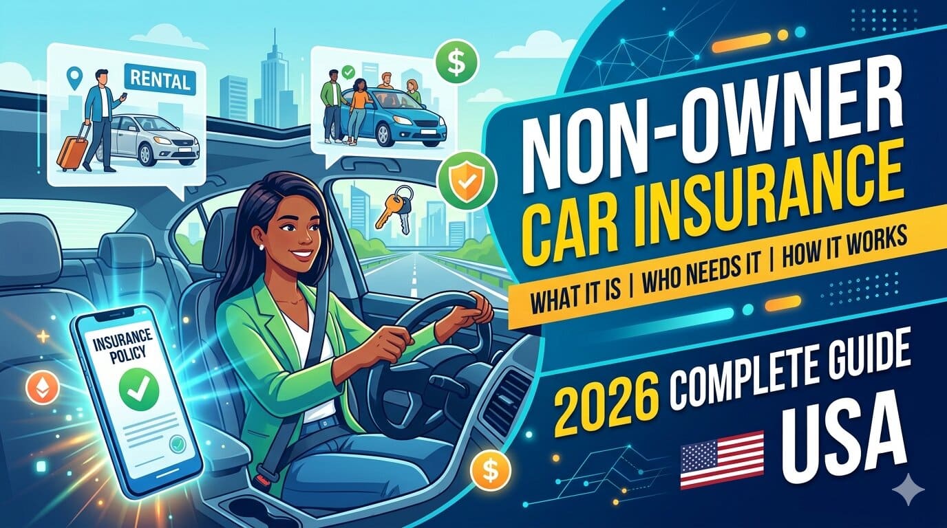 Non owner car insurance guide in the USA showing a driver borrowing a car with liability coverage in 2026