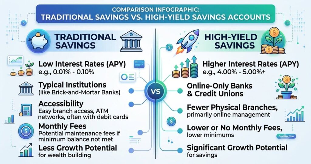 High-Yield Savings Account vs Traditional Savings Account comparison
